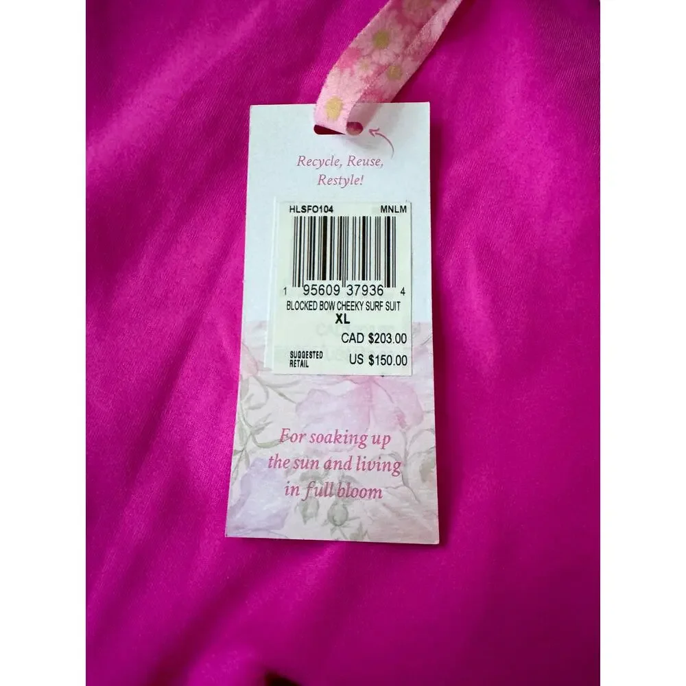 LoveShackFancy x Hurley Pink & Lime Blocked Bow Cheeky Surf Swimsuit XL